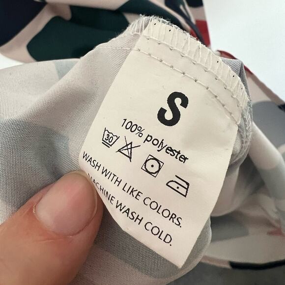 Mosaic Print Shirt Dress - Blue Orange Cream Green Belted Button Down - S - Picture 9 of 10